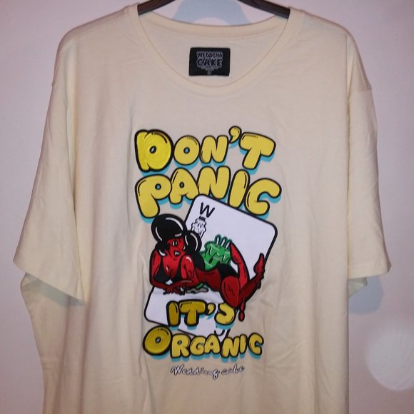 Wedding Cake Brand Mens T Shirt Cream Dont Panic its Organic Embroidered Graphic - Picture 4 of 13